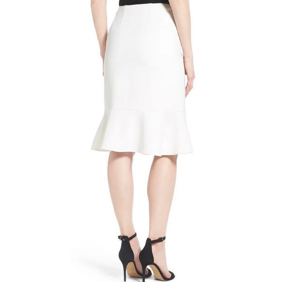 NEW Ellen Tracy Petite Ivory Off White Flounce Hem Peplum Midi Pencil Skirt 8P - Picture 3 of 11
